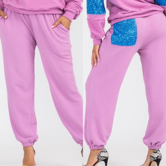 SEQUIN COTTON SPANDEX KNIT JOGGER PANT SET - Picture 5 of 7